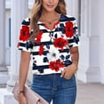 thumbnail image 4 of Women's Summer Tops Casual V-neck T-shirts Fashion Retro Printed Shirts Loose Summer Short Sleeve Blouses Pullover Top 05#Multicolor XL, 4 of 6