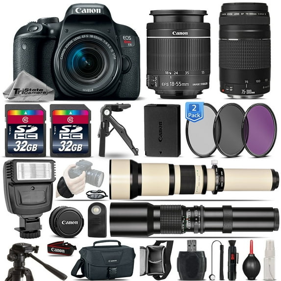 Canon EOS Rebel T7i SLR Camera 800D + 18-55mm + 75-300mm III Lens - 64GB Kit (International Version)