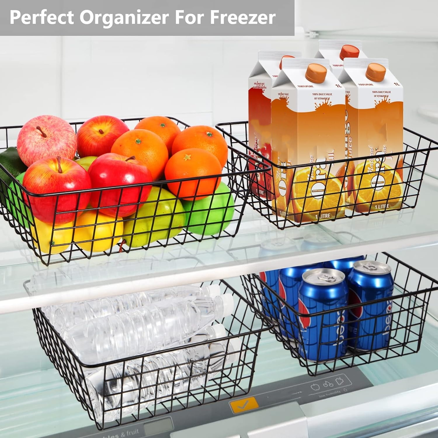 Wire Baskets for Organizing, 2 Pack Kitchen Pantry Organizers and Storage - Metal Basket for Kitchen, Laundry, Garage, Fridge, Stackable Wire Storage Baskets, Black