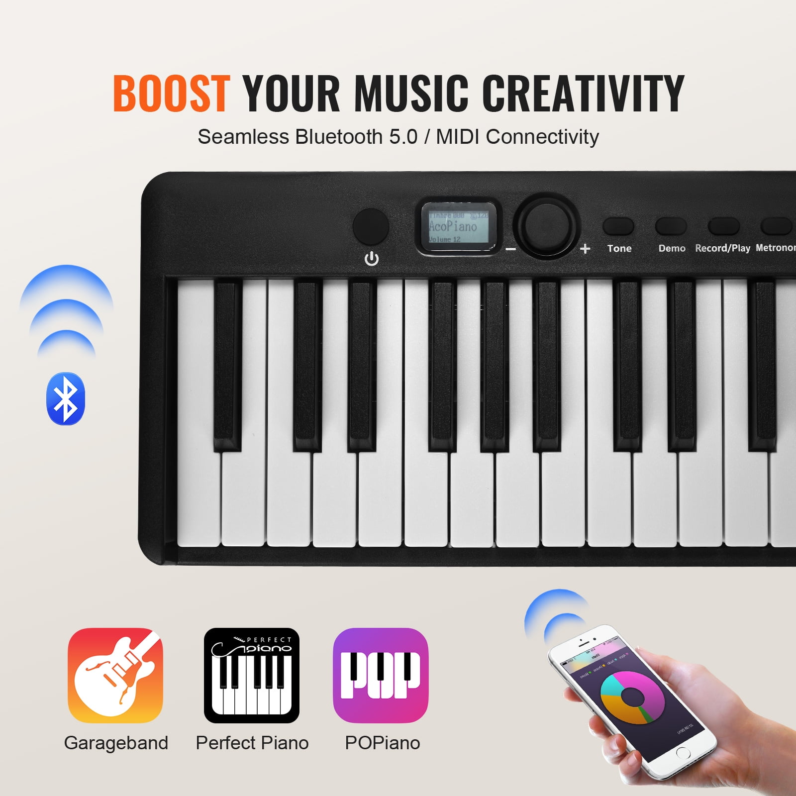 KFFKFF 88 Key Folding Piano Keyboard, Bluetooth & MIDI, Compact Electronic Digital Foldable Piano with Sustain Pedal Bag Touch Responsive Keys Headphones, Rechargeable for Novices Teens Adults