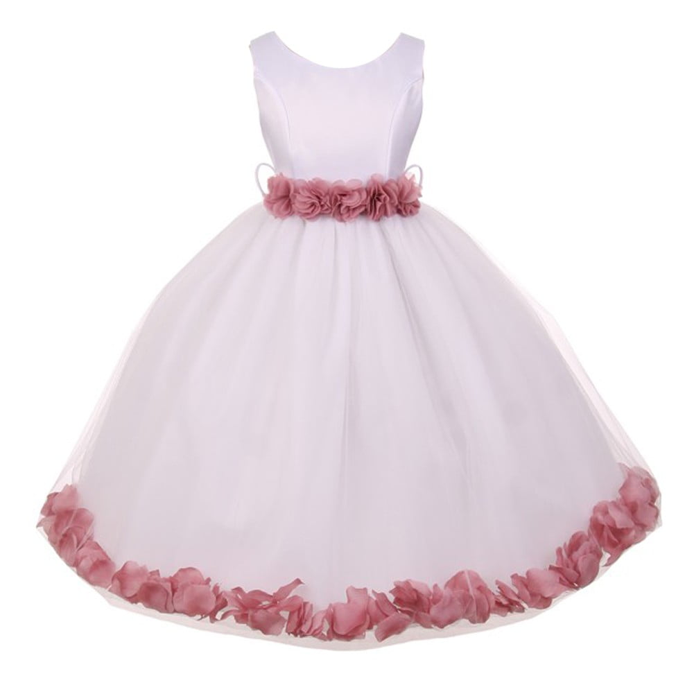 Little Girls White Mauve Floral Petals Embellished Flower Girl Dress 2T ...