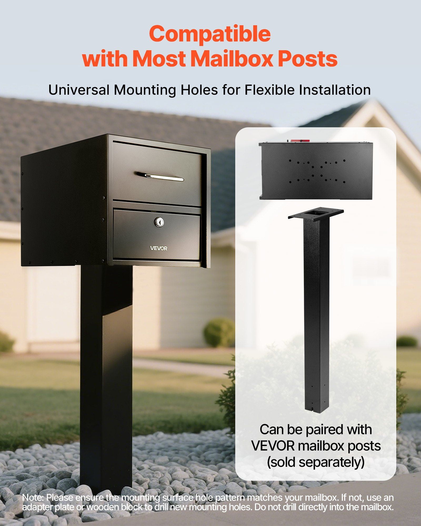 21.06" L x 10.63" W Security Mail Box for Outside Post Mount, Anti-Pry Design with Lockable Key Entry and Smooth Closing Magnetic Door, Large Capacity Metal Mailbox