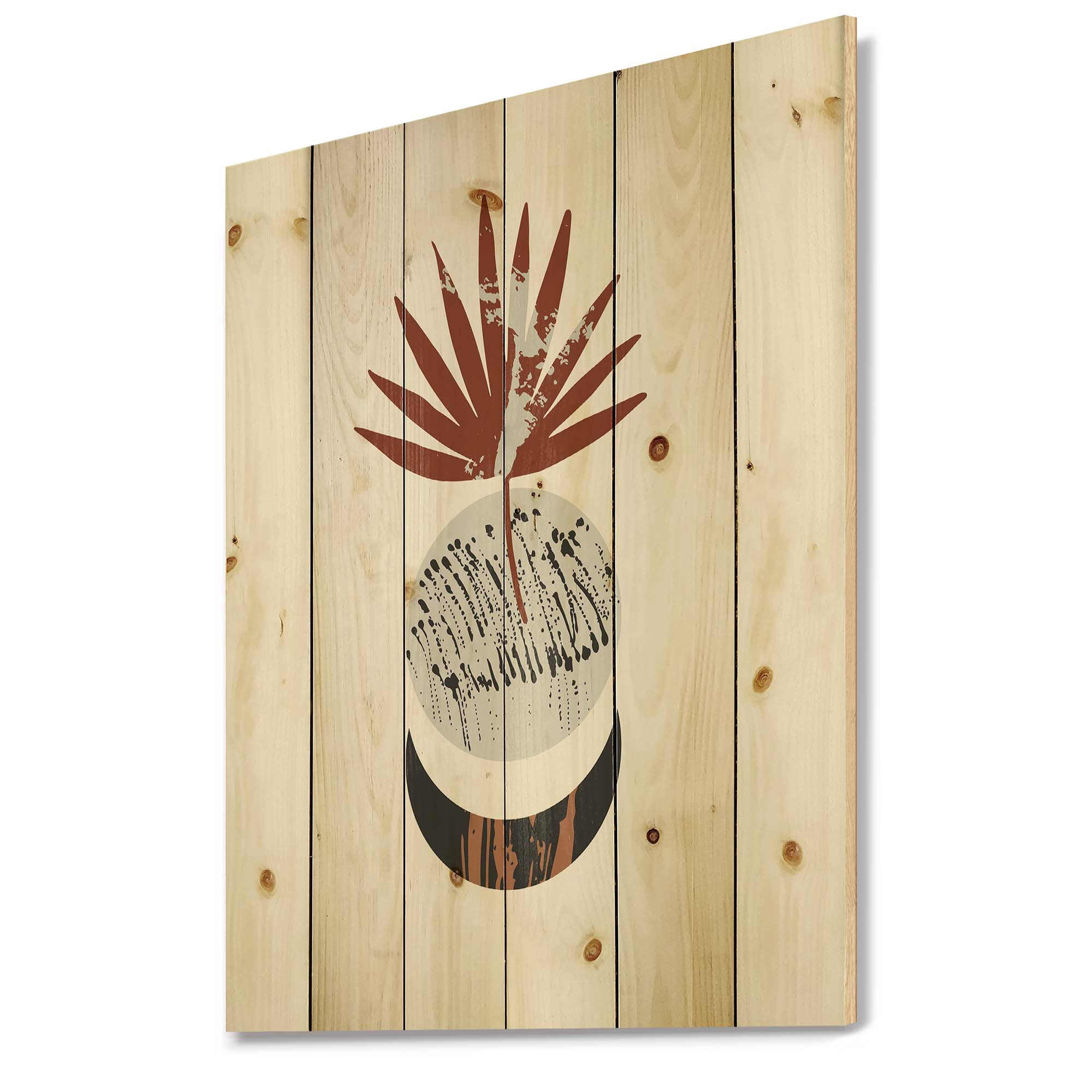 Designart 'Sun and Moon Shapes In Retro Terracotta Tones V' Modern Print on Natural Pine Wood