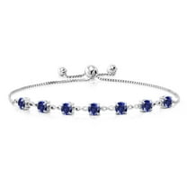 Gem Stone King 2.45 Cttw Blue Created Sapphire Tennis Bracelet for Women in 925 Sterling Silver | Round 4.5MM | Fully Adjustable up to 9 inch