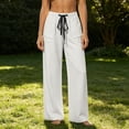 thumbnail image 5 of VEKDONE Wide Leg Palazzo Pants for Women Casual Elastic Waist Drawstring Straight Trousers Summer Loose Fit Comfy Beach Long Pants with Pockets White XXXL, 5 of 6