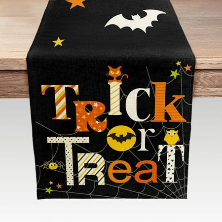 

Halloween Table Runner Trick or Treat Farmhouse Holiday Kitchen Dining Table Decoration Runners for Indoor Outdoor Home Party Decor 13 x 72 Inches