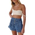 thumbnail image 3 of Women Summer High Waist Wide Leg Denim Shorts with Pockets, 3 of 4