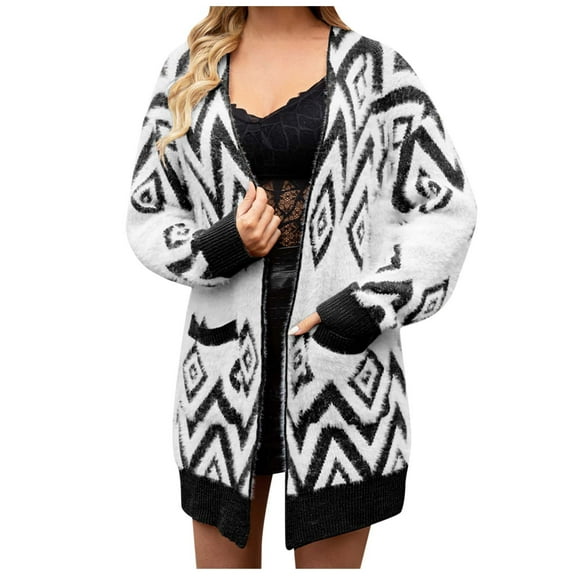 Lilgiuy Women's Sweater Coat Top Cardigan Loose Hollow Out Long Sleeve Coat,Black,6 Winter Dresses for 2022