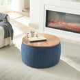 thumbnail image 2 of Modern Round Hide Storage Ottoman with Removable Wood Lid, 2-in-1 Function Footstool, No Need Assemble, Handmade Wooden Coffee End Table for Livingroom Bedroom Office, Navy, 2 of 9