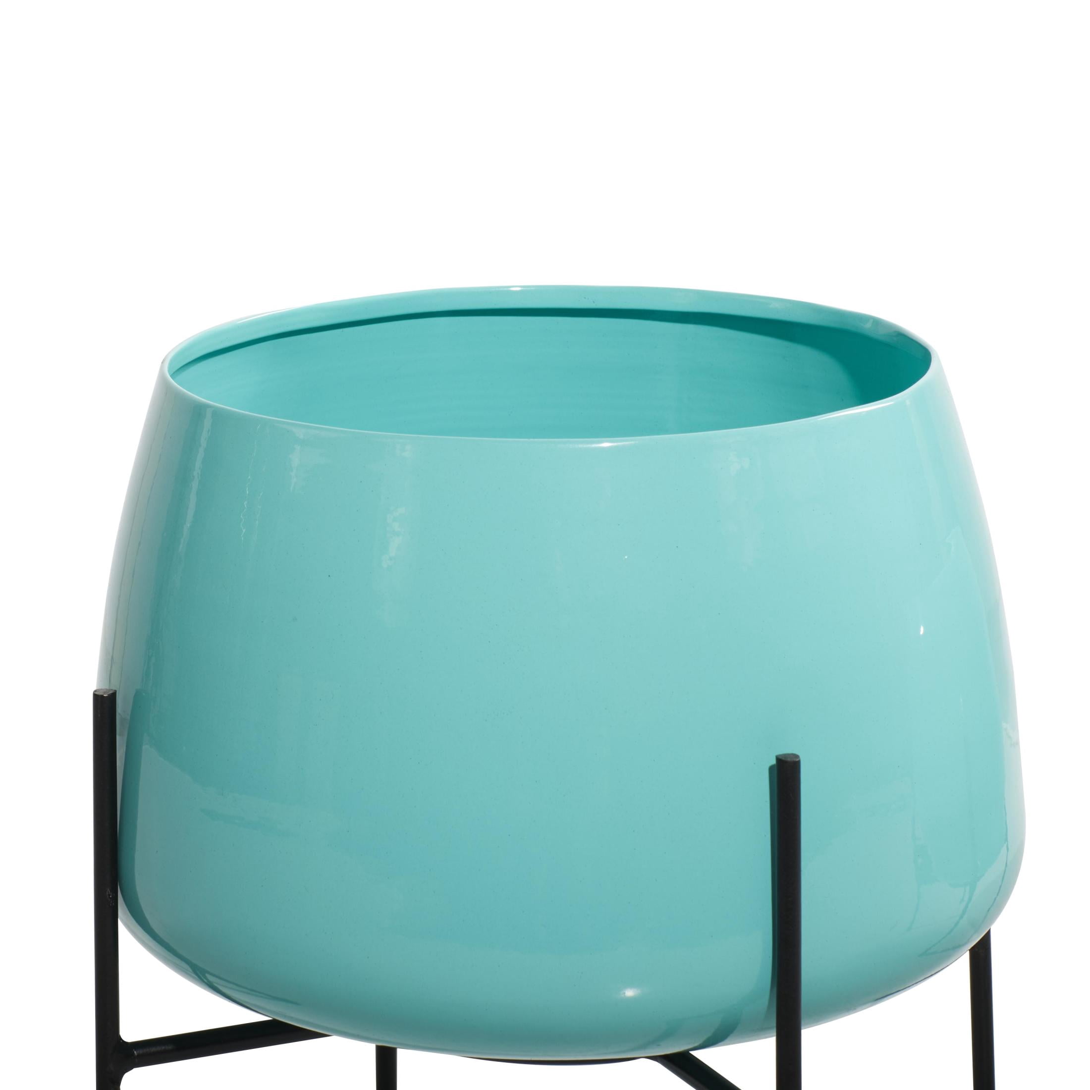 DecMode 8", 10"H Rounded Dome Teal Metal Planter with Removable Stand (2 Count)