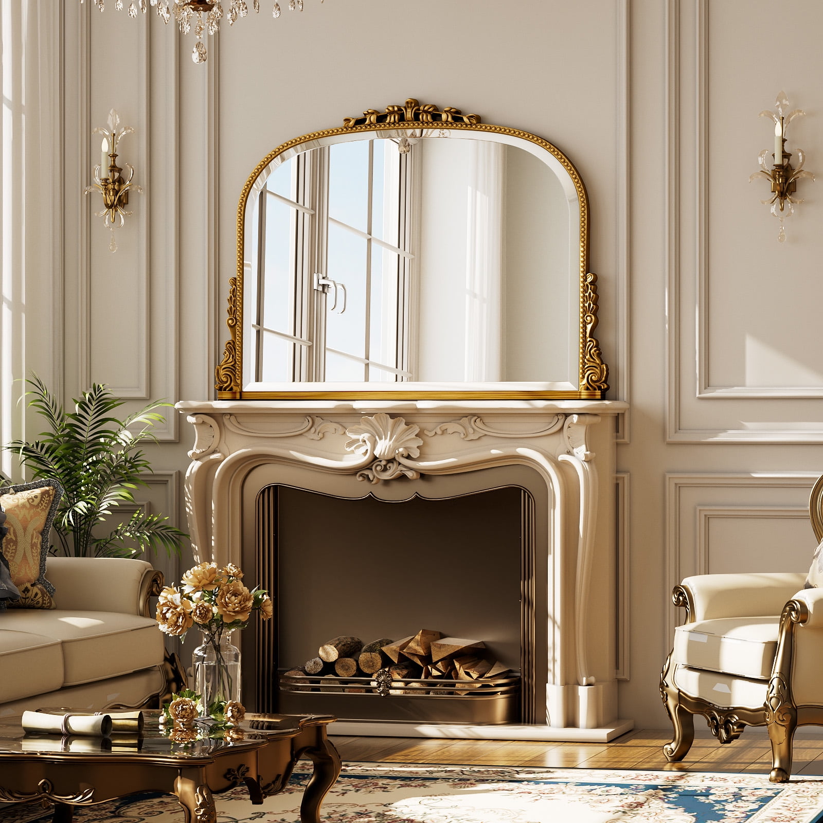 Lumora 36"x27" Vintage Bathroom Mirror Wall Mounted Arched Antique Mirror, Gold
