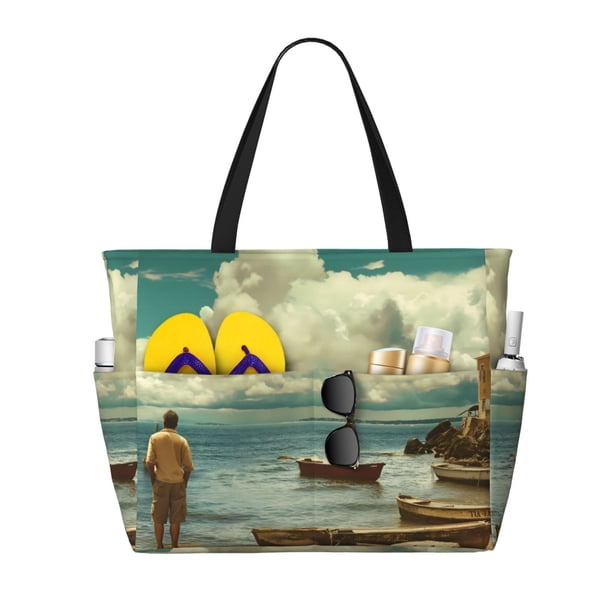 Easygdp Serene Coastal Blue Sky Bolsa de Viaje de Playa de Gran Capacidad, Bolsa Tote Perfecta para la Playa, Escapadas de Fin de Semana y Viajes