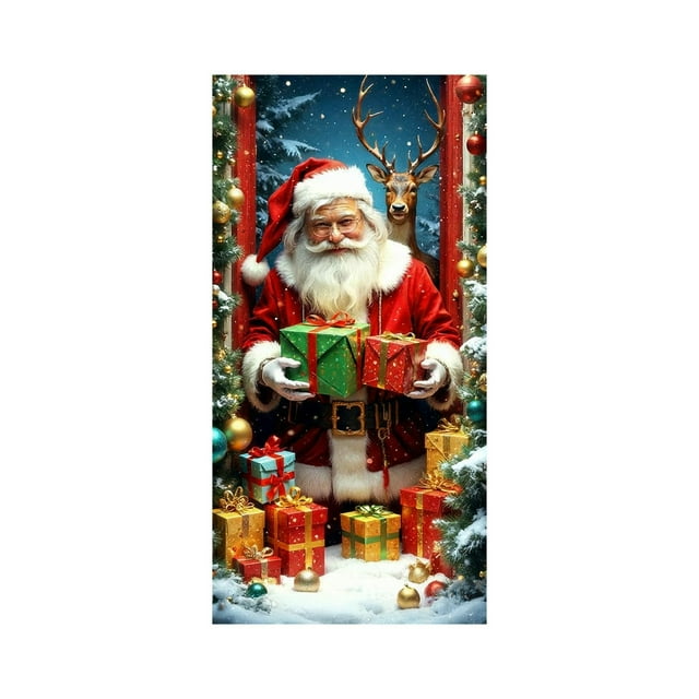 Decoraciones de Navidad Cubierta de Puerta de Navidad de 35 X 72 Pulgadas Cortina de Puerta de Navidad Decoración de Puerta Y Pared Del Día de Navidad Decoración de Fiesta de Vacaciones Decoraciones D