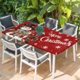 thumbnail image 2 of Red Snowman Christmas Table Cloths for 3 Foot Rectangle Tables, Xmas Snowflake Botanical Patio Waterproof Elastic Fitted Tablecloths, Washable Rectangular Table Cover for Camping, 2 of 8