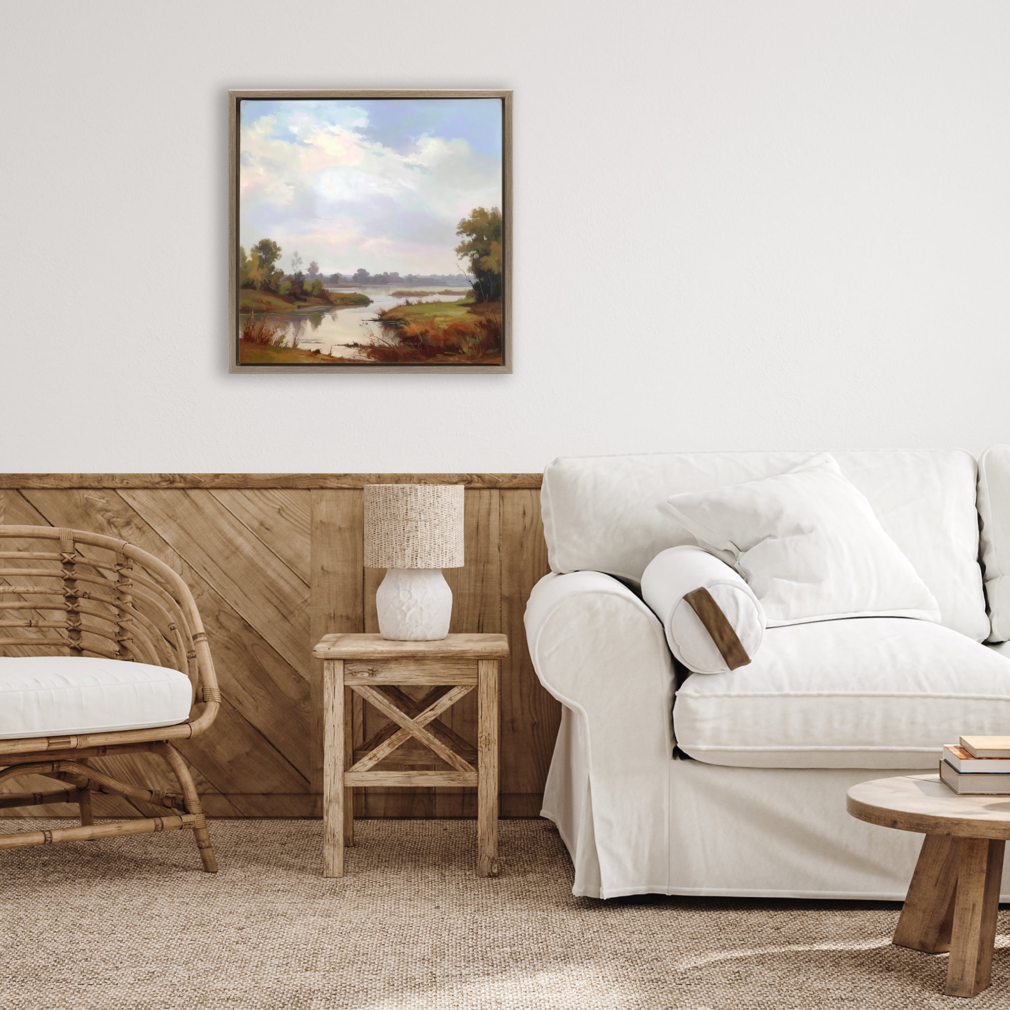 Stupell Industries Riverside Grove Landscape Brown Framed Floater Canvas Wall Art, design by Alonza Saunders
