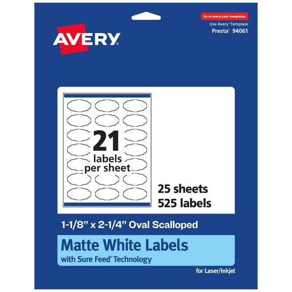 Avery White Oval Scalloped Labels, 1-1/8" x 2-1/4", 525 Labels