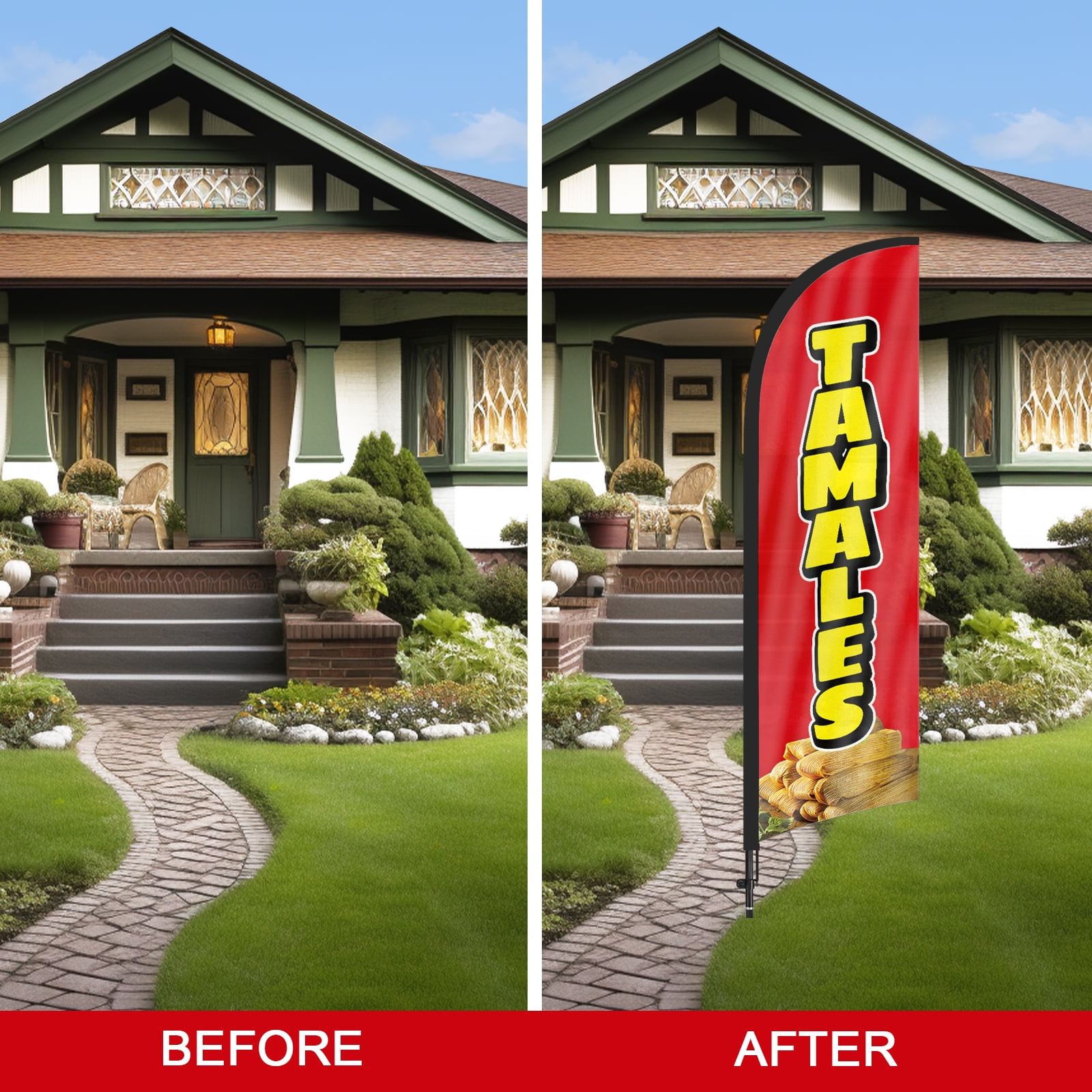 QSUM Tamales Sign Feather Flag with Pole Kit,8.2FT Tamales Decoration Display, Tamales Business Sign,Tamales Swooper Flag，Advertising Flag
