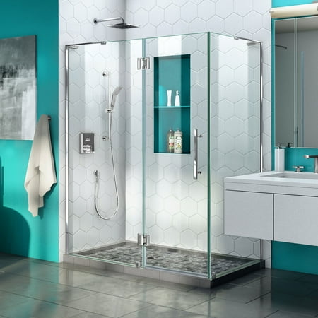 Round Shower Enclosure DreamLine Quatra Plus 32 in. D x 46 in. W x 72 in. H Frameless Hinged Shower Enclosure in Chrome ()