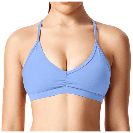 Fulorrnie Bras for Women Comfort Wirefree Supportive Lift Yoga Sports Workout Gym Convertible Stretchable Multiway Bra Light Blue S