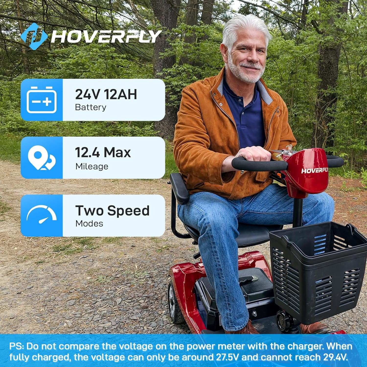 Hoverfly T4 Electric Mobility Scooter for Seniors, 4 Wheels, 330 lbs Capacity, Basket & LED Lights, Red