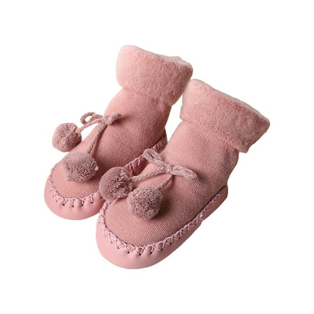 Otqutp Toddler Lightweight Sneakers Baby Boys Girls Floor Socks Thickened and Warm Toddler Shoes Non Slip Slippers for 0 To 24Months(Pink 9-12Months)