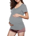 thumbnail image 1 of WTXUE T-Shirts de Maternité, Débardeur de Maternité pour Femmes Manches Courtes Décontractées Col Rond Froncé Basique pour Allaitement Col Rond Manches Courtes Gris Foncé, 1 of 6