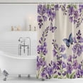 thumbnail image 3 of Purple Flowers Shower Curtain, Waterproof Shower Curtains for Bathroom, Butterfly Spring Floral Rustic Farmhouse Washable Fabric Bathtub Curtain Set Bath Decor with 12 Hooks Long 72"x84", 3 of 8