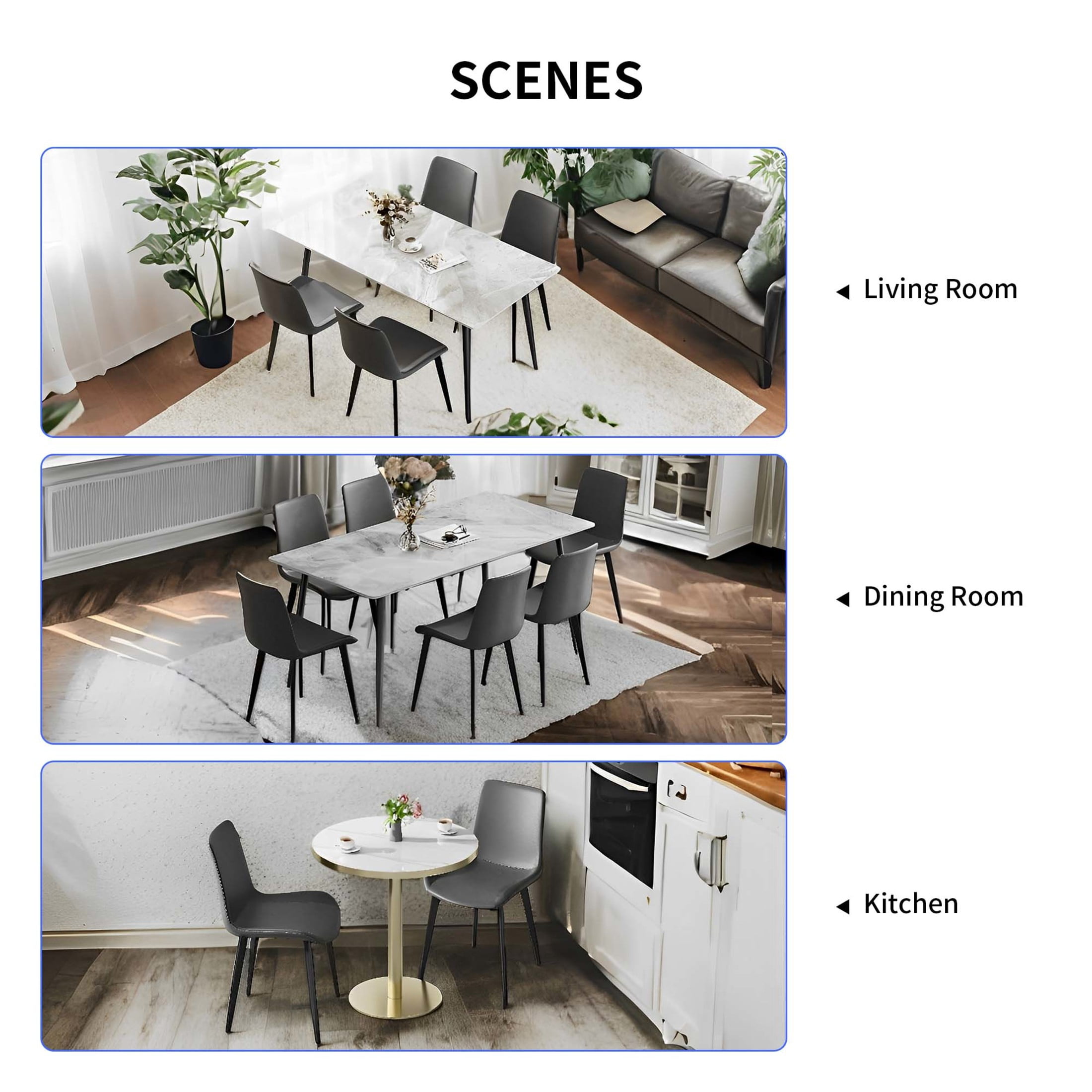 Noble House Modern PU Leather Upholstered Dining Chairs with Metal Legs, Armless Side Chairs, Gray, Set of 4