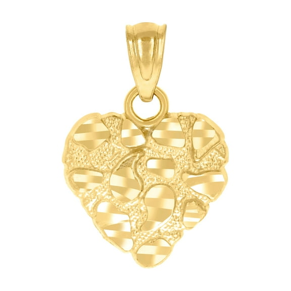 10k Yellow Gold Womens Nugget Love Heart Charm Pendant Necklace 17.8x11.9mm Wide Pendant for Women