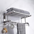 thumbnail image 3 of Retractable Towel Rack, Wall Mounted Storage Shelf with Hooks, Towel Rail Holder Bathroom Organizer 15.7x8.8x7.2in, 3 of 12