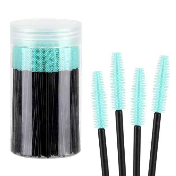 100 Pcs Silicone Disposable Eyebrow Spoolies Brush for Eyelash Extensions, Lash Brushes with Container (Black,Green)
