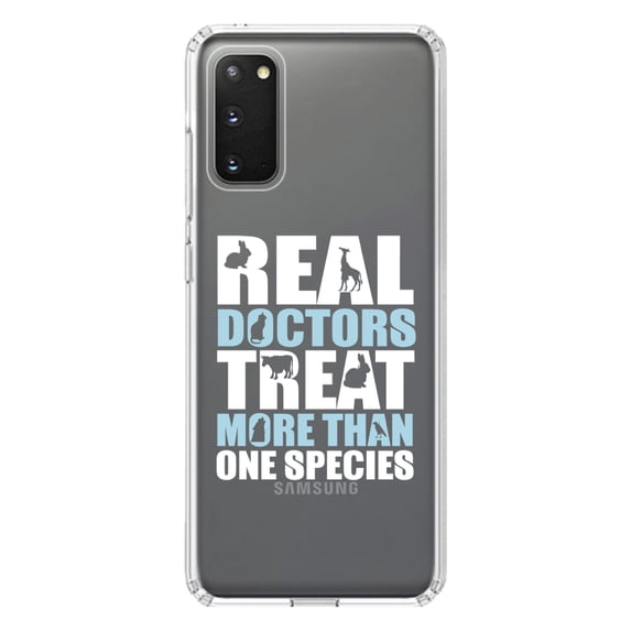 DistinctInk Clear Shockproof Hybrid Case for Galaxy S20 PLUS / 5G (6.7" Screen) - TPU Bumper Acrylic Back Tempered Glass Screen Protector - Real Doctors Treat More Than One Species