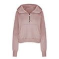 thumbnail image 3 of Half Zip Sweatshirts for Women V Neck Long Sleeve Fleece Hoodies Solid Color Pullover Fall 2025 Winter Blouse Tops,Pink,S, 3 of 4