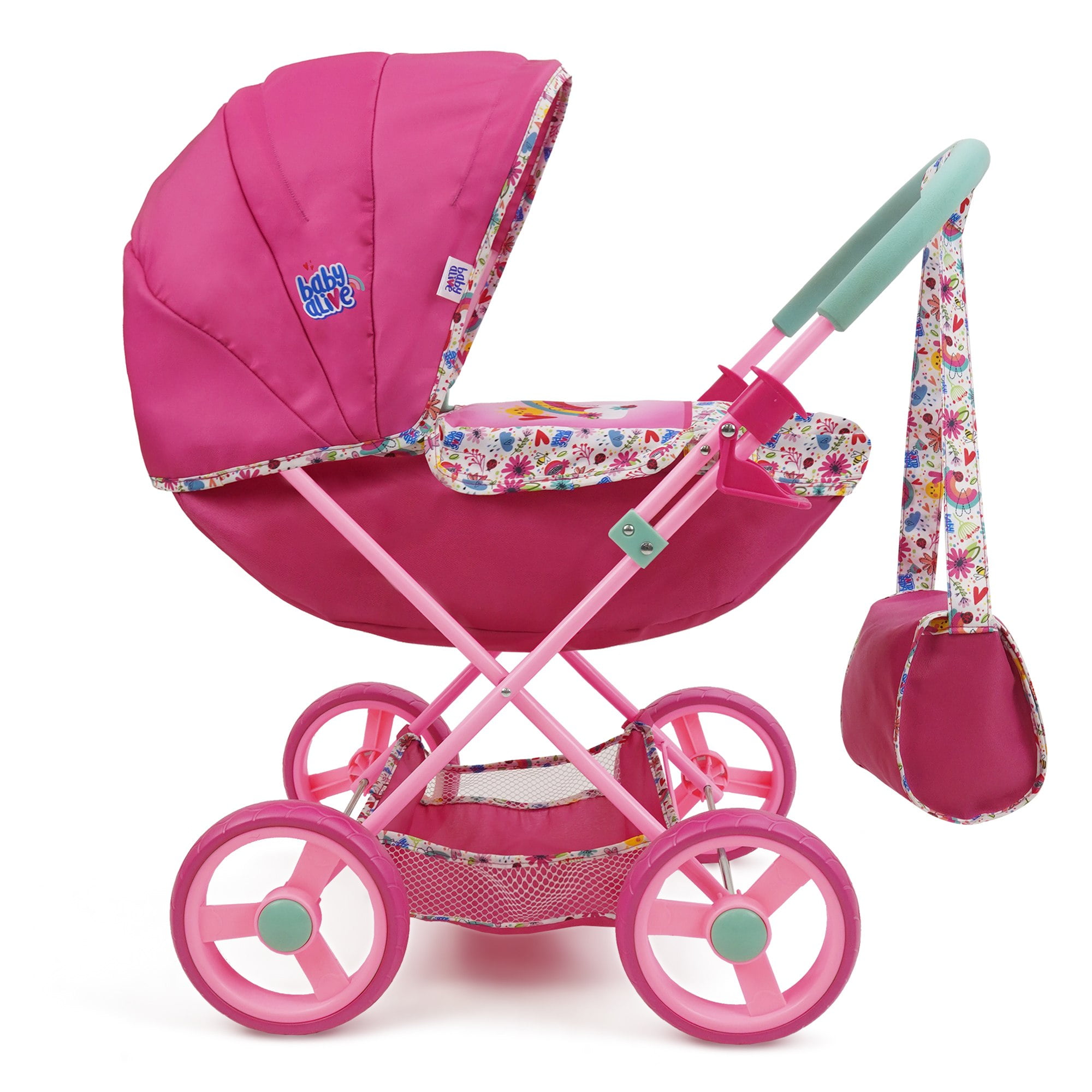 Baby Alive: Doll Stroller - Pink & Rainbow - Fits Dolls Up to 24,  Retractable Canopy, Safety Harness for Baby Doll, Two-Toned Handle &  Wheels