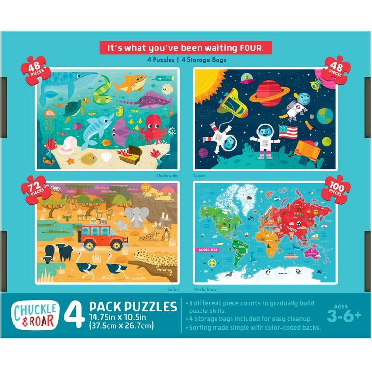 Chuckle & Roar Kids 4 Pack Puzzles with 48, 72, 100 Pieces, Space
