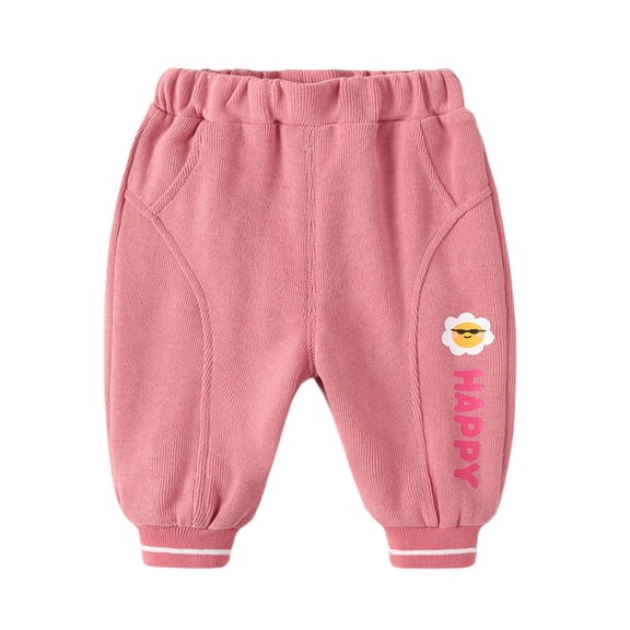 Boys' Pants Drawstring Pocket Elastic Cartoon Print Trousers Breathable Everyday Wear 18-24 Months