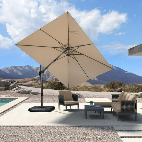 PURPLE LEAF 8x11 Ft Cantilever Umbrella Left-right Tilting Swivel Large Square Patio Umbrella Outdoor Offset Aluminum Umbrella with 360°Rotation Adjustable Garden,Beige