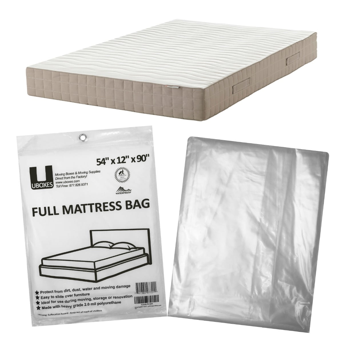 Uboxes Full Size Mattress Bag Cover Waterproof 54x12x90" Protective Moving 2 Mil for sale online 