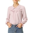 thumbnail image 1 of INSPIRE CHIC Women's Button Down Long Sleeve Cuff Ruffle Detail Blouse Shirt Tops M Pink, 1 of 7