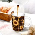thumbnail image 3 of Yiaed Brown Plaid Sunflower Print Ceramics Coffee,Large Handle Design,Extra Large Tea and Coffee Cup for Office and Home Mugs, 3 of 6