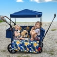 thumbnail image 1 of EVER ADVANCED Side-Unzip Wagon Stroller for 2 Kids, Push Pull Stroller with Adjustable Handle, Easy Access Zipper Door, 5-Point Harness, UV-Protection Canopy Shock-Absorbing Wheels, Fox Printing, 1 of 5