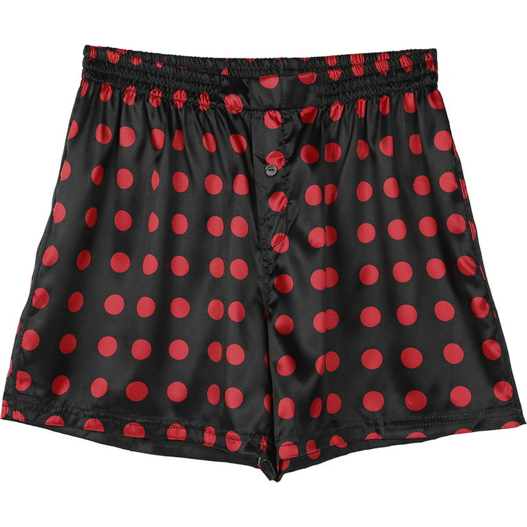 YONGHS Mens Silk Boxer Briefs Love Heart Print Trunks Shorts Lounge  Underwear M-XL Black Red Polka Dots XL