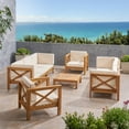 thumbnail image 2 of Elisha Outdoor 8 Seater Acacia Wood Sofa and Club Chair Set, Teak and Beige, 2 of 12