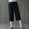 thumbnail image 6 of Outfmvch Flowy Pants Flowy Pants for Women Petite Pull On Elastic Beach Pant Plus Size Elastic Waist Trousers Cropped Lounge Trousers Palazzo Pants Capri Pants with Lace Side Black M-3XL, 6 of 6
