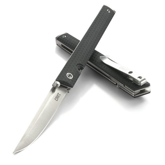 CRKT CEO Everyday Carry EDC Pocket Folding Knife with Liner Lock: Stainless Steel Plain Edge Blade, Glass-Reinforced Nylon Handle, Pocket Clip, 7096WMC
