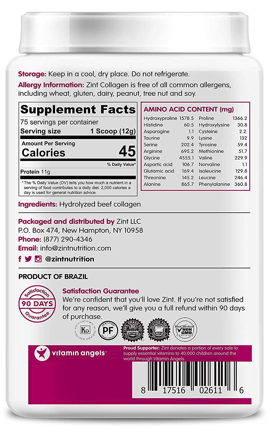 ZINT NUTRITION, COLLAGEN HYDROLYSATE,CONT 2 LB