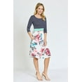 thumbnail image 5 of Stripe 3/4 Sleeve Ivory Mauve Floral Midi Dress with Mint Band | S-3X, 5 of 6