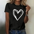 thumbnail image 4 of Hauts pour Femmes Saint-Valentin Manches Courtes Imprimé Cœur Col Rond T-Shirt Décontracté Noir TTTTG, 4 of 6