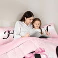 thumbnail image 4 of jejeloiu Girly Bow Monogram H Full Size Comforter Sets For Kids,Pink Sparkle Print Initial Art Bedding Sets,Pink Reversible,3 Pieces, 4 of 7