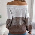 thumbnail image 4 of SHTXOZHI Womens Fall Off The Shoulder Sweaters Long Sleeve Color Block Knit Winter Pullover Tops, 4 of 7